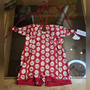 Retro Stage NWT Retro Swimsuit Red And White Insects And Flowers Sz S